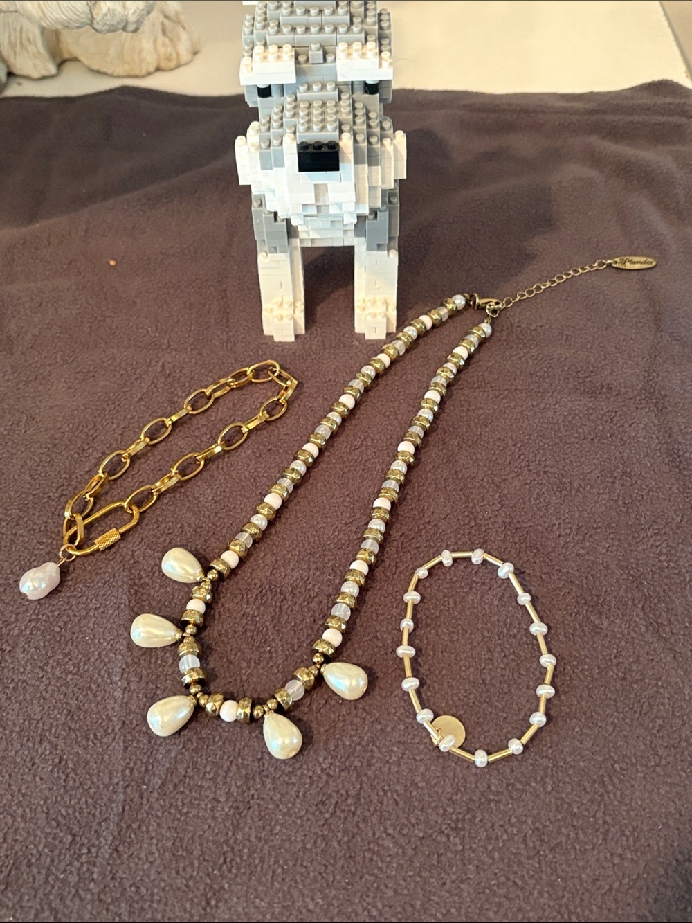 Gold and Pearl look  Beaded Necklace and coordinating bracelets